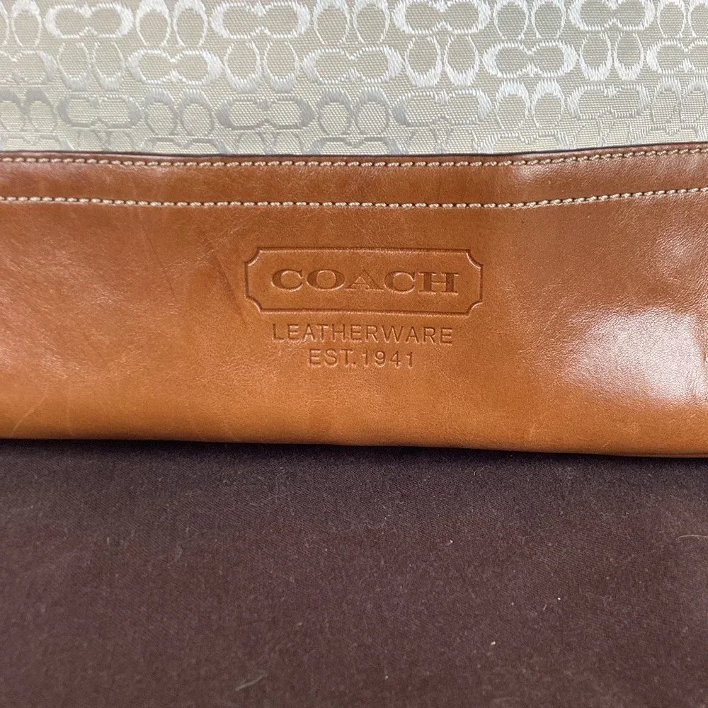 Coach F11666 Y2K Vintage Signature Tan and‎ Cream Shoulder Bag Leather Canvas